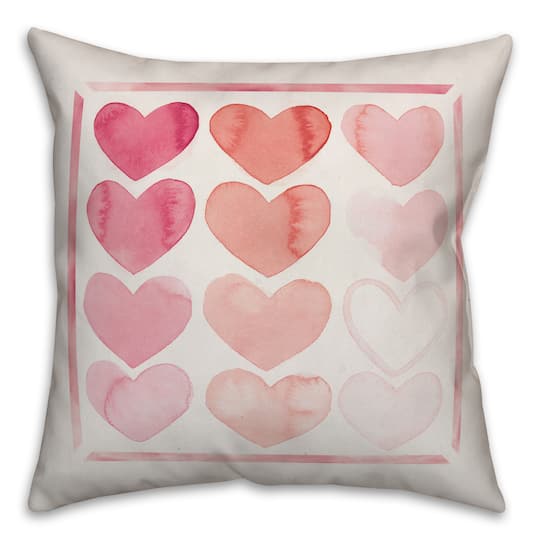 Watercolor Hearts Throw Pillow